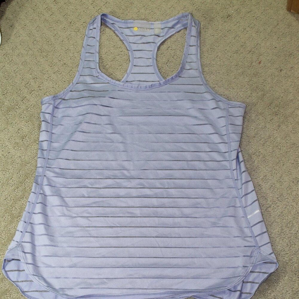 Zella Size M Purple and Sheer Striped Racerback Tank Top